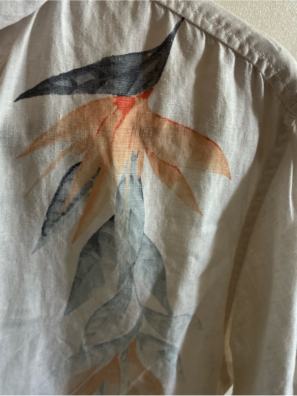 Caribbean 100% Linen Shirt Men’s Large Cream Tropical Bird of Paradise EUC - Picture 4 of 6